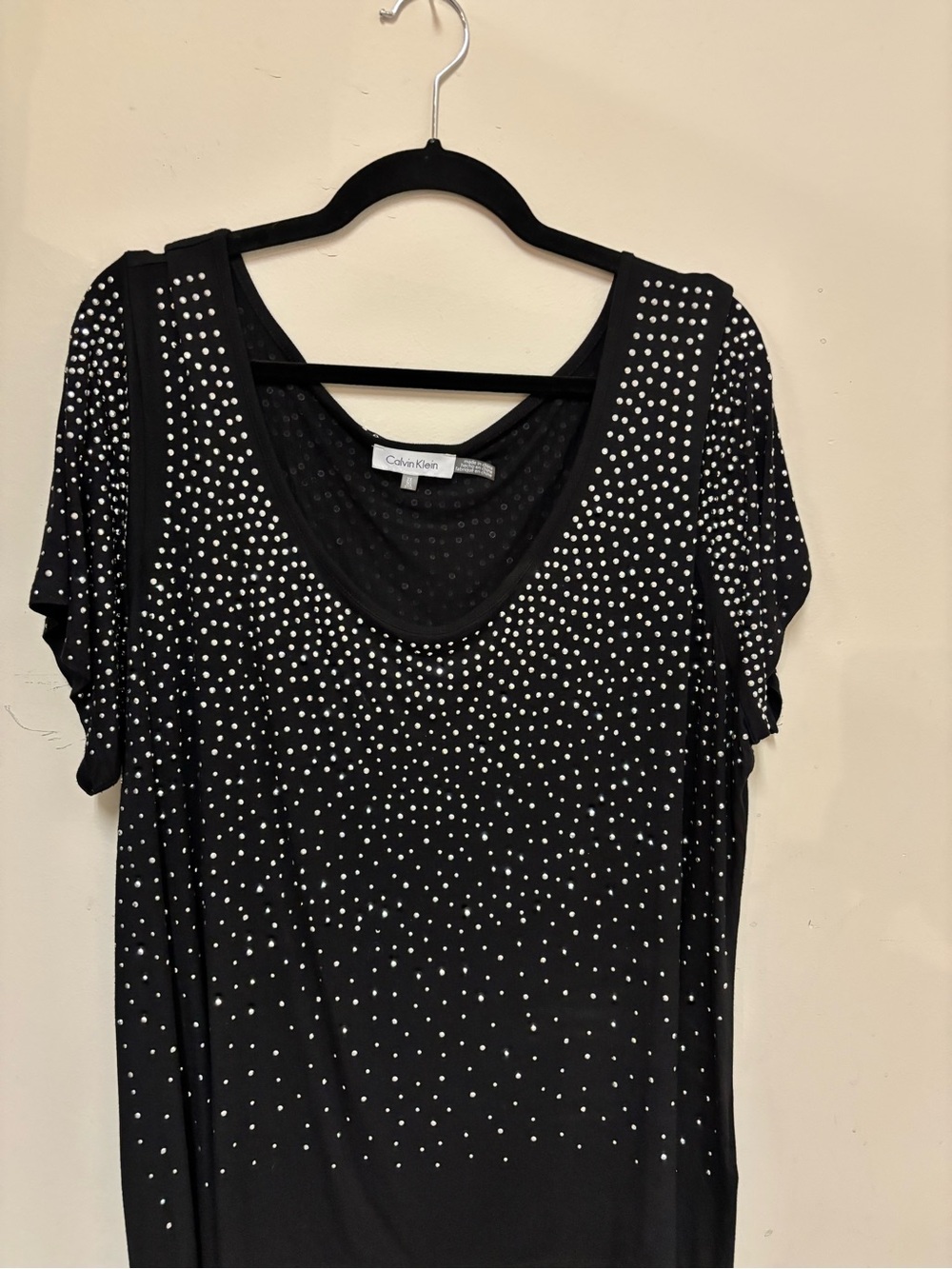 Calvin Klein Black Studded Scoop Neck Women's Top